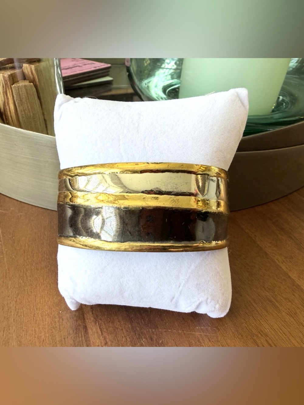 Wide TriTone Metal Cuff Bracelet - Gold, Black & Silver - Picture 2 of 6